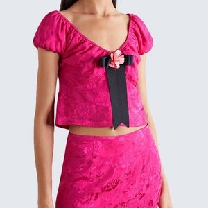 STAUD Peony Pink Hydrangea Accent Puff Sleeve Top